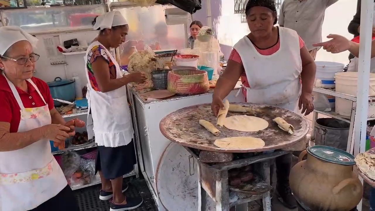 Taco Making on Street of Oaxaca, Mexico