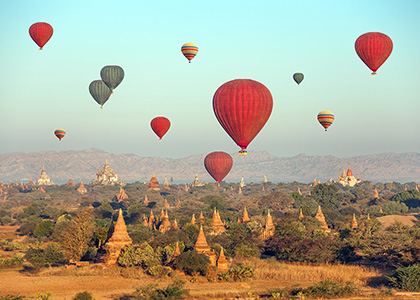 Hot Air Balloons over Buddhist Temples