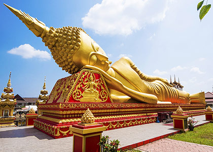 Reclining Buddha statue at Wat Pha That Luang, Vientiane, Laos