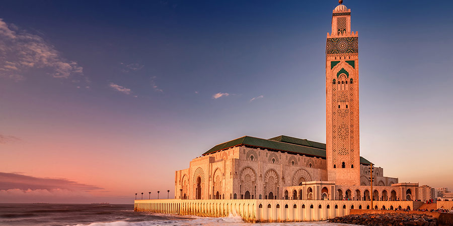 The Hassan II Mosque, beautiful scenery at sunset