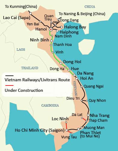 Hanoi to Danang Rail Map