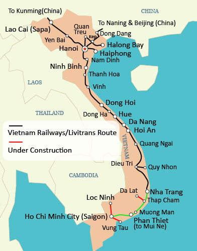 Ho Chi Minh City to Nha Trang Rail Map