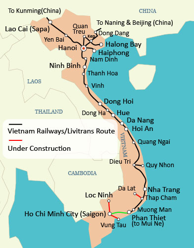 Ho Chi Minh City to Phan Thiet Rail Map