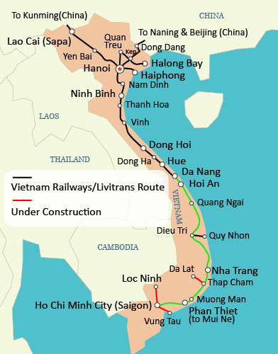 Ho Chi Minh City to Danang Rail Map