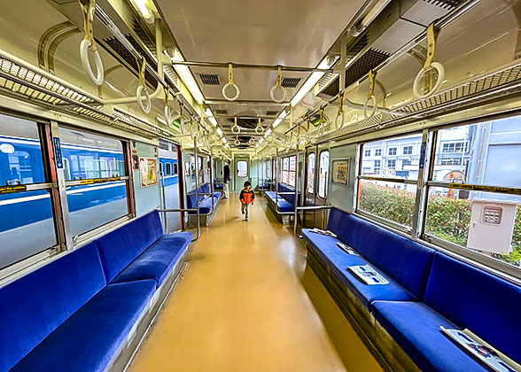 Kid running inside a train