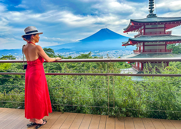 Arakurayama Sengen Park and Mt. Fuji in the distance