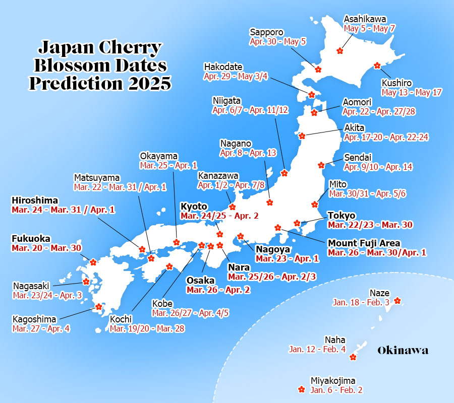 Map of Japan Cherry Blossom Date Forecast 2025