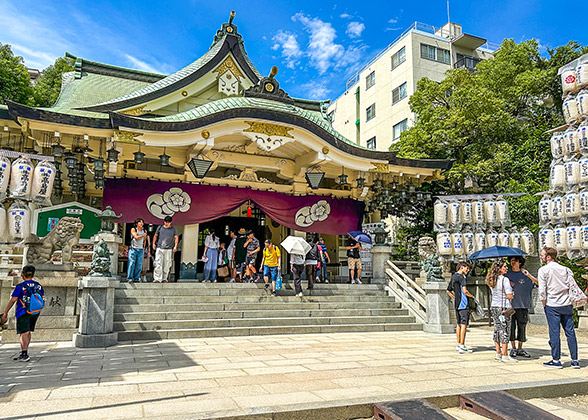 The classic Japanese shrine building in Namba Yasaka Shrine