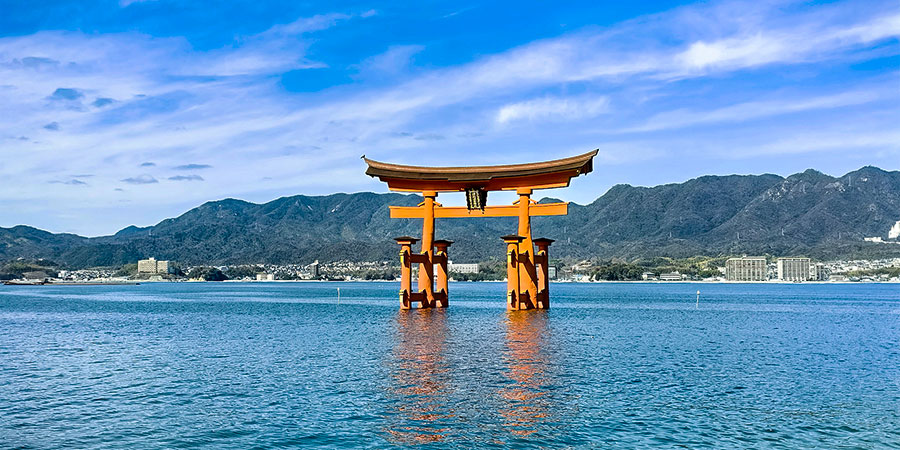 Otorii Gate of Itsukushima Shrine Floating on the Sea