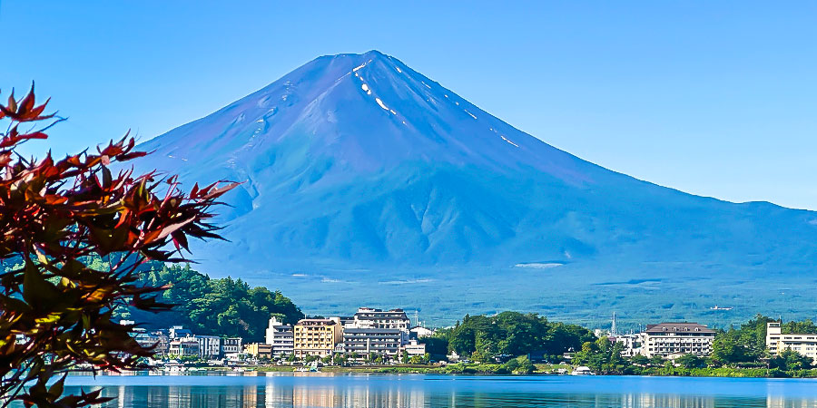 Mount Fuji View with Autumn Leaves by Lake Kawaguchi