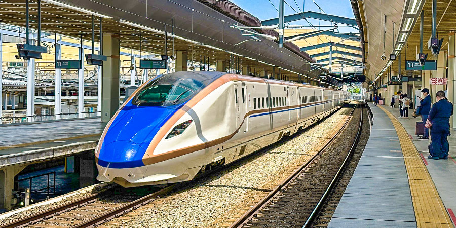 A Shinkansen Train at the Platform, Japan