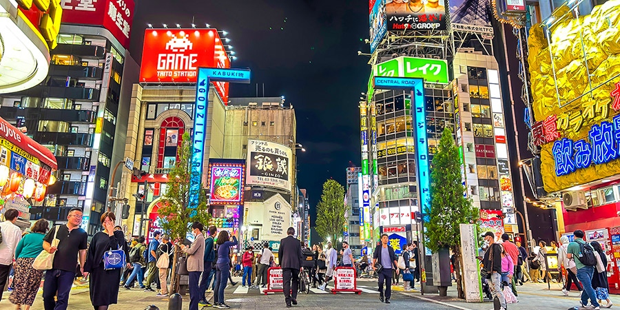 Visitors in streets of bustling Kabukicho