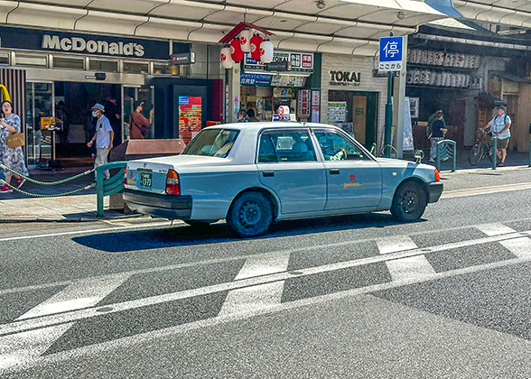 A taxi is waiting for passengers