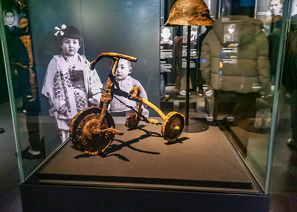 A toy bicycle exhibited on display