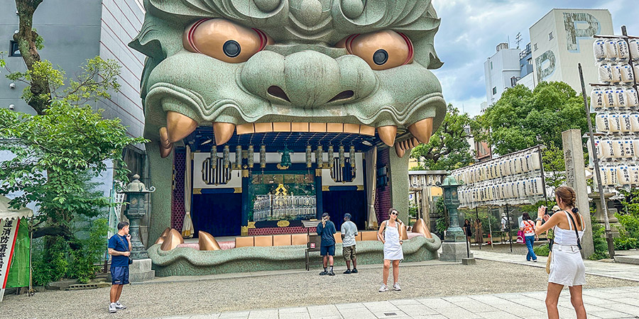 Visitors are taking photos in Namba Yasaka Shrine