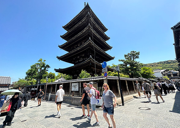 Visitors before the tall pagoda