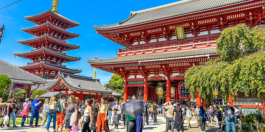 Visitors around the five-storied pagoda