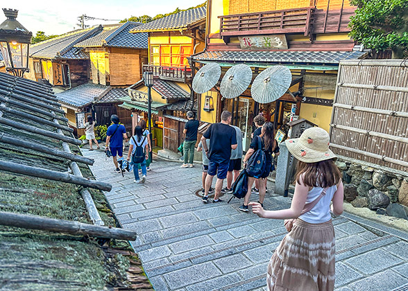 Strolling visitors at sunset