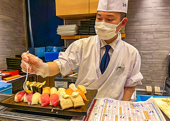 Fresh Sushi Served at a Local Restaurant, Tokyo