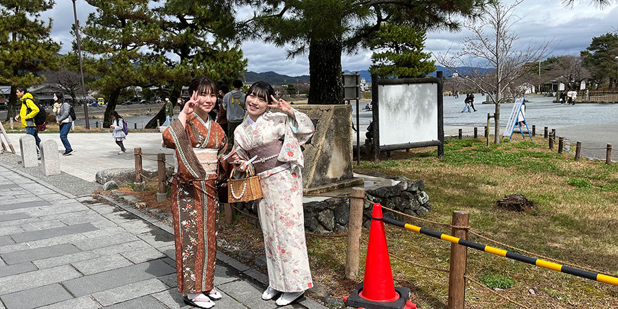 Visitors in Traditional Japanese Clothes to Admire Autumn Leaves