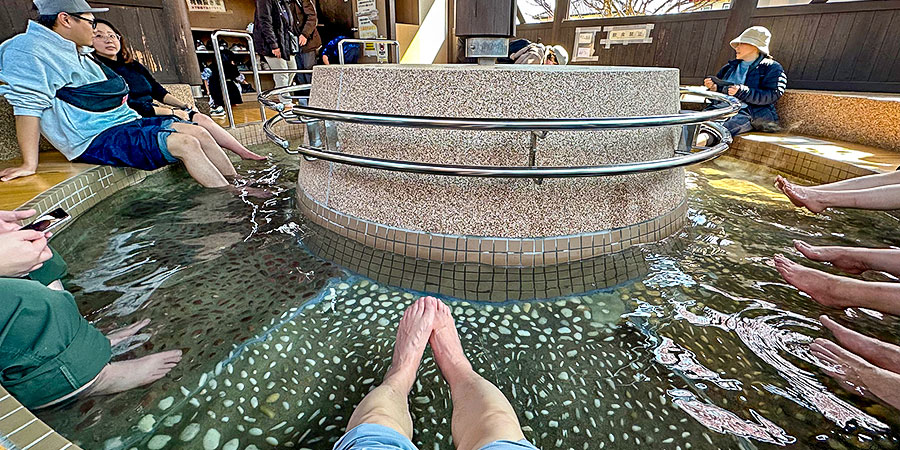Taking Cozy Foot Bath in the Hot Spring