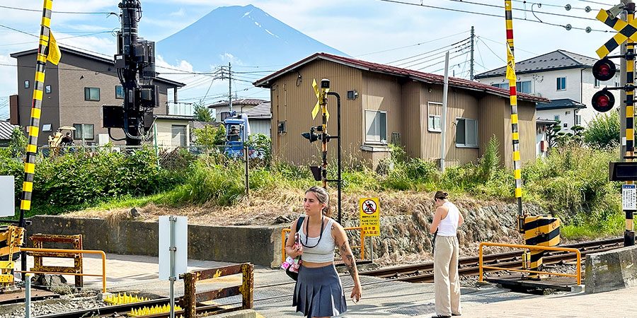 Visitors around Lake Kawaguchi in July