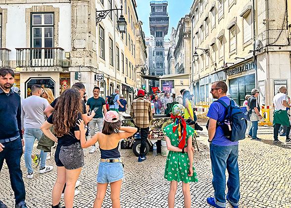 Walk by Elevador de Santa Justa in Lisbon