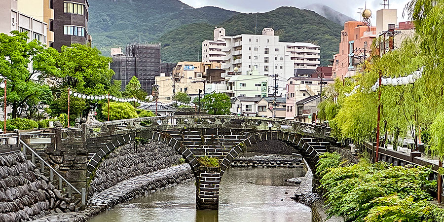 Meganebashi Bridge in Overcast Weather