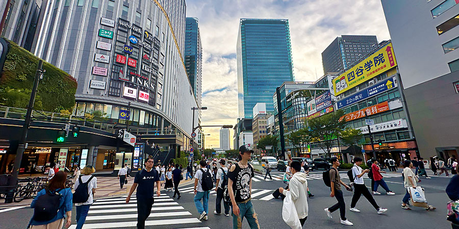 The Sightseeing Bus Goes by Umeda Area