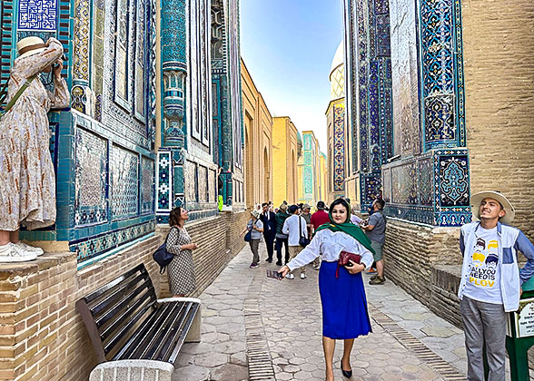 Travelers in Samarkand's Shakhi-zinda
