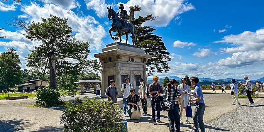 Tourists Visiting Aoba Castle