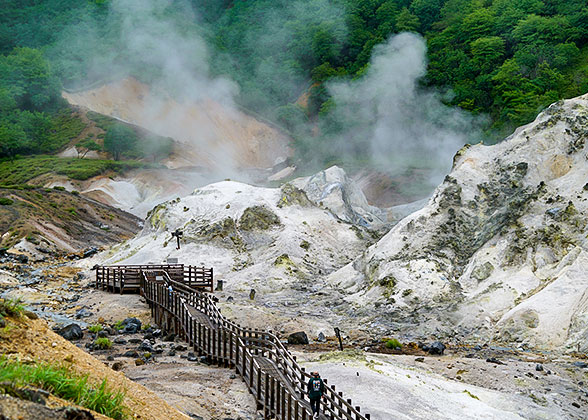 Wooden Boardwalk of Noboribetsu Hell Valley
