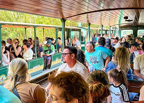 People Taking an Eco-Train, Iguazu Falls in Argentina