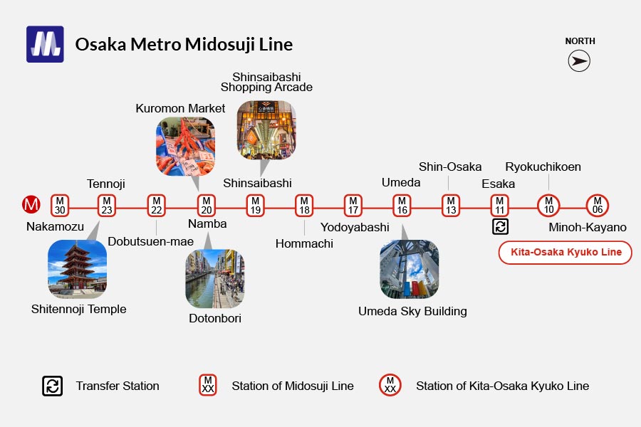 Osaka Metro Midosuji Line (Click to Enlarge)
