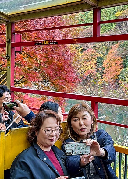 Visitors Taking Photos on Train