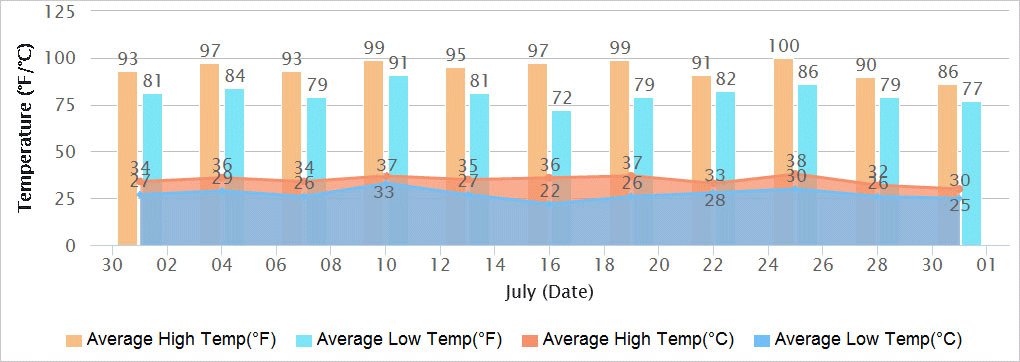 Delhi Temperatures in July
