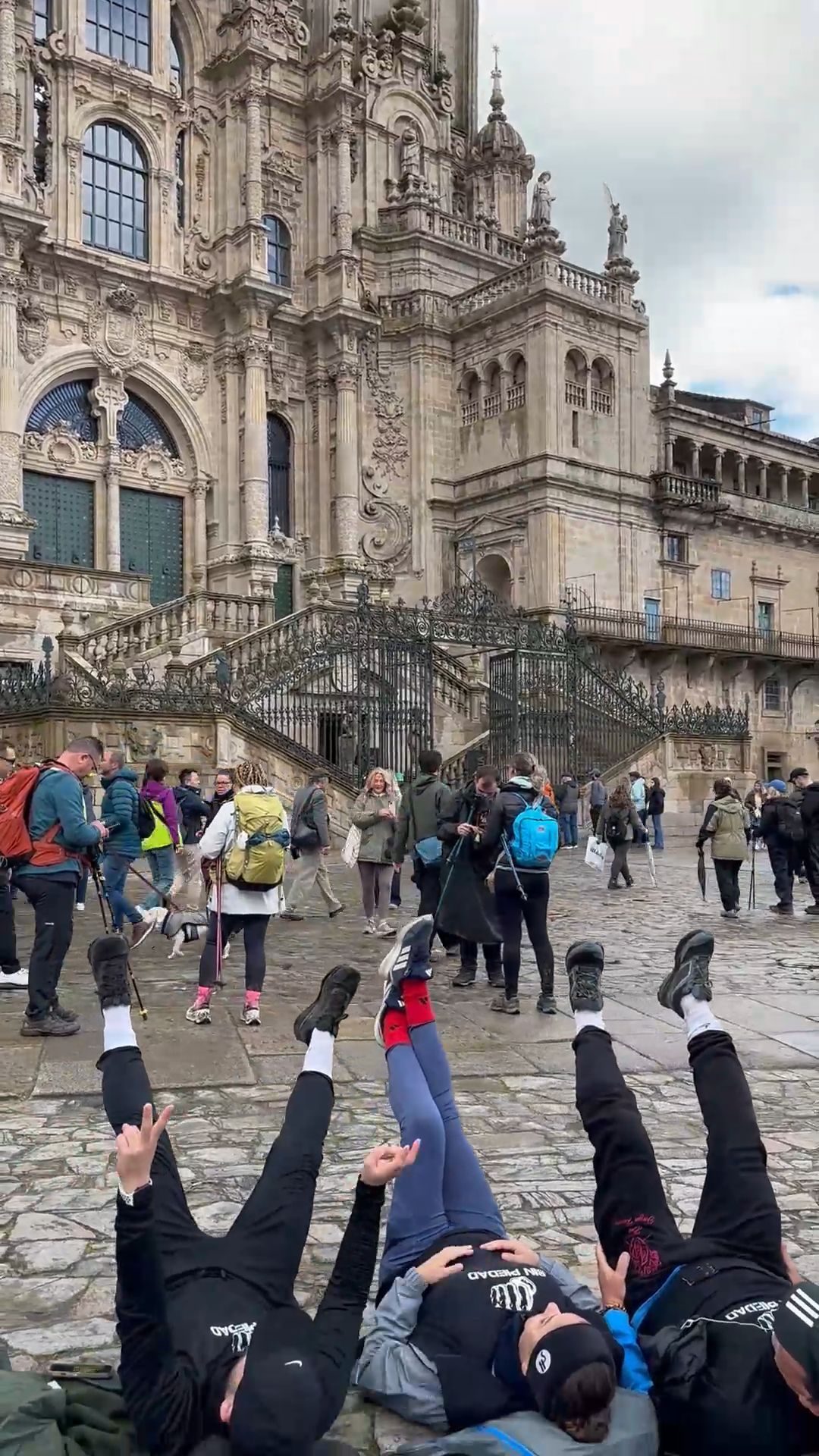 Pilgrims Celebrate in front of the Santiago de Compostela Cathedral